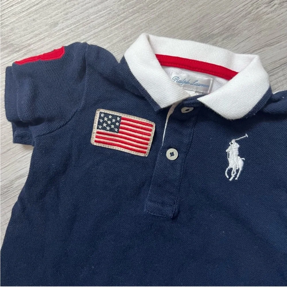 RALPH LAUREN Baby Polo Bodysuit American Flag Color Blocked Size 6 months